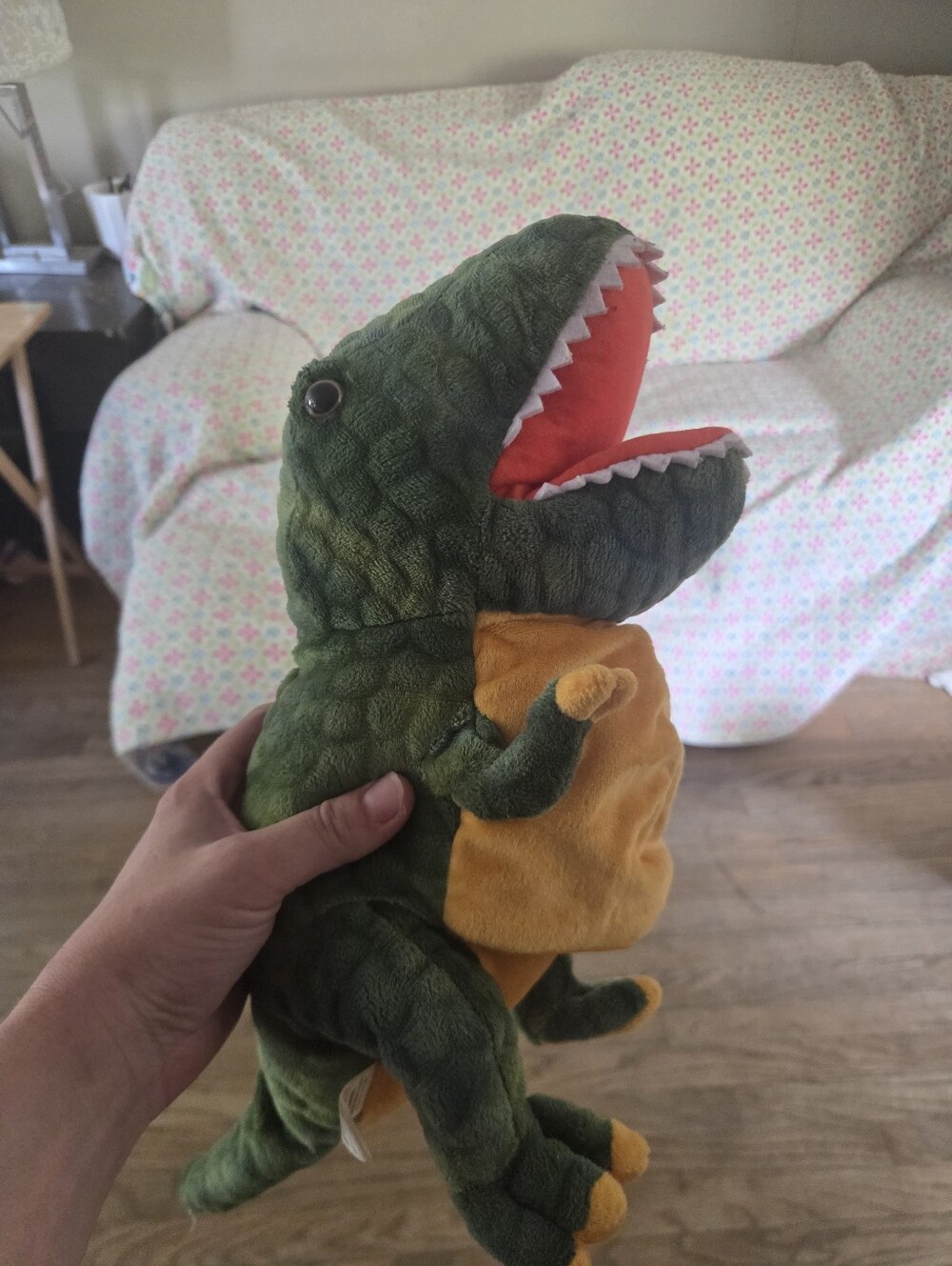 Green & Yellow Plush T-Rex Dinosaur Stuffed Toy Puppet